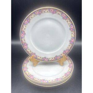Edelstein Bavaria 2471 White Pink Floral Gold Edge 10” Dinner Plates Set Of 4